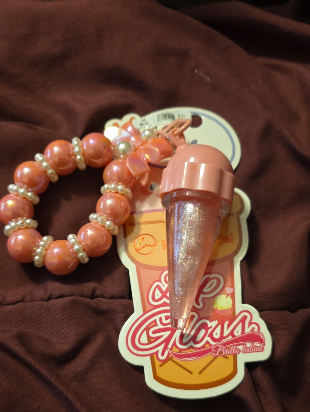 Lucky Model Pearl Charm Lip Gloss Keychain Bracelet